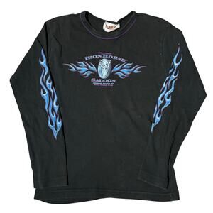 Iron Horse Saloon 2009 Bike Week Black Flame Sleeve Women Long Sleeve Shirt Y2K
